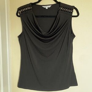 Cleo Black Sleeveless Top with Draped Neckline, Size S